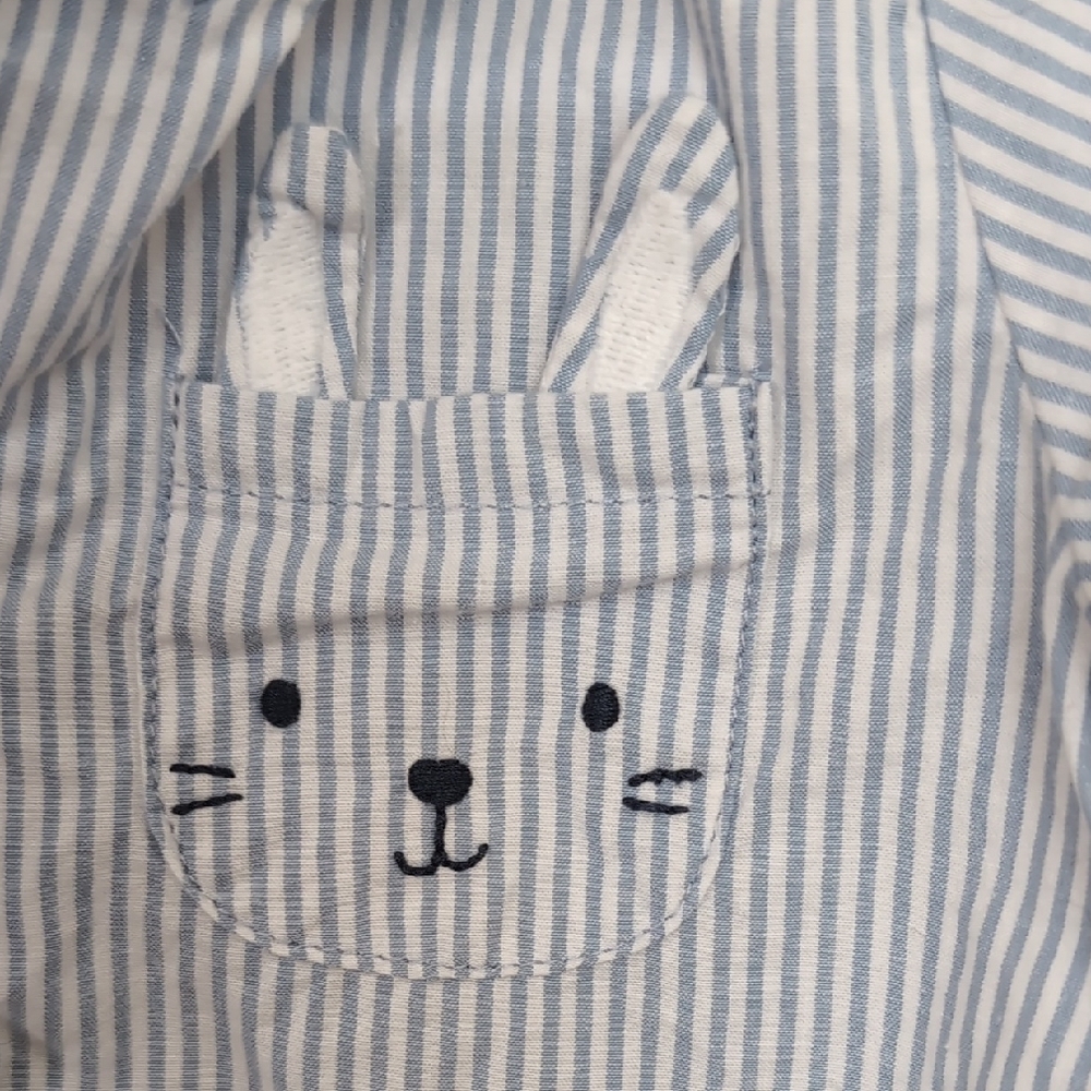 Striped Baby Romper with Bear Pocket - Picture 2 of 4